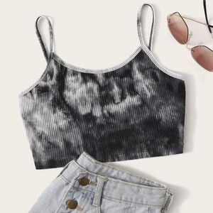 SHEIN Stylish Black and White Tie-Dye Women's Crop Top